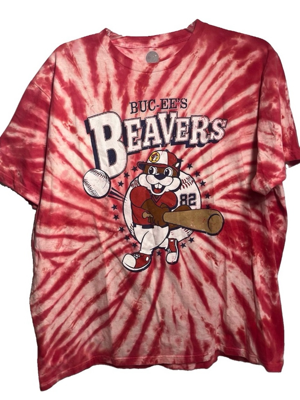 Bucees T-shirt Shirt Men Large Red Tie Dye Short Sleeve Baseball Beaver Pullover
